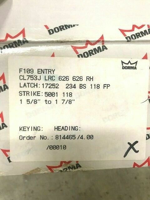 DORMA DOOR CL753J LRC 626  Entrance Func Gr 2, 2-3/4", ASA Less SFIC LESS CORE 