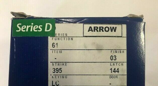 Arrow D 61 US3 395 144 LC Grade 1 Deadbolt SINGLE CYLINDER LESS CYLINDER 