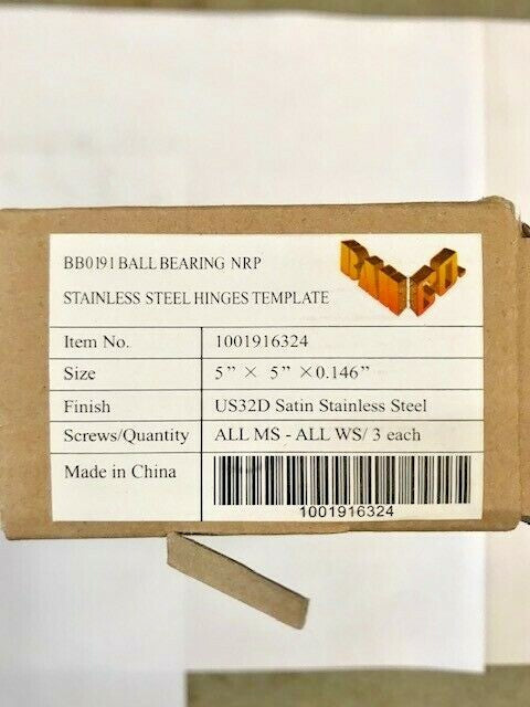 3 EACH BB0191 5x5 US32D NRP STAINLESS STEEL 5 X 5" HINGES WITH NRP NOS