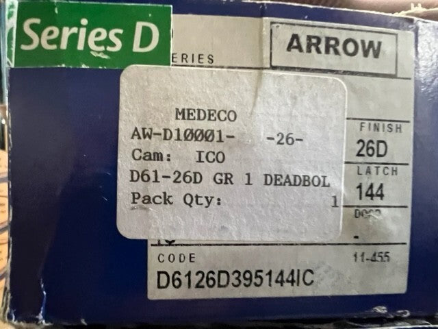 MEDECO ARROW D61 - IC-26D  SINGLE CYL DEADBOLT L/CORE US26D  2 3/4" BACKSET GRD2