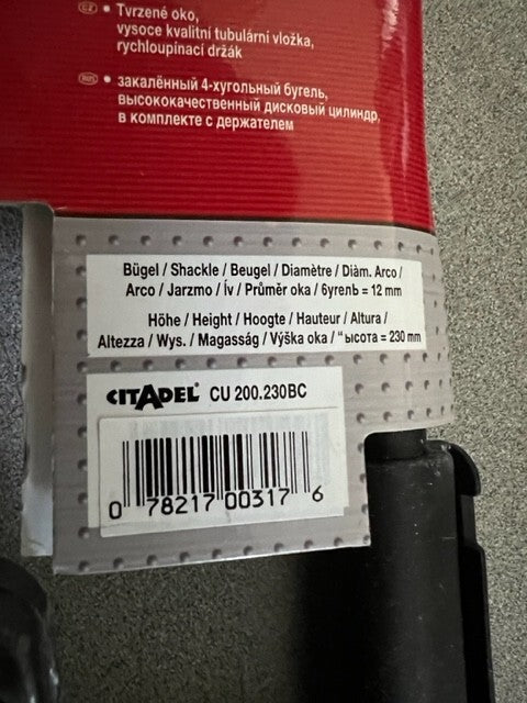 ABUS  LOCK CITADEL  CU-200-230 BC U BIKE LOCK " RIO " 12MM SHACKLE  12  X 230