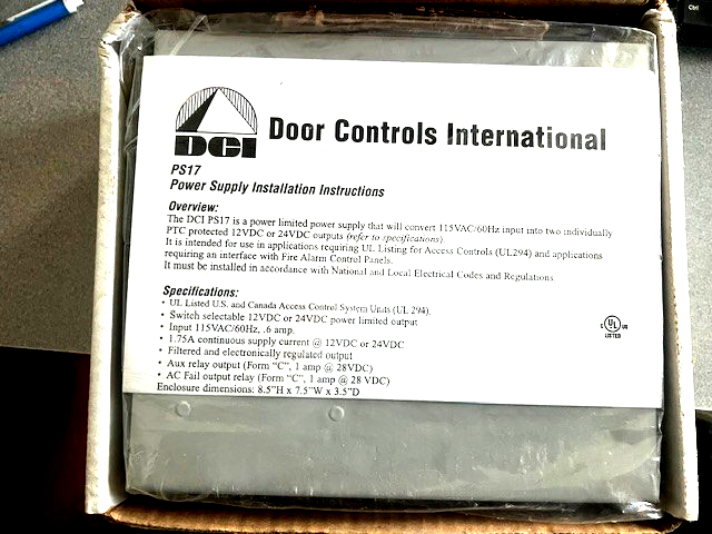 DCI DOOR CONTROLS INTERNATIONAL PS17 12/24VDC SWITCHABLE, NOS
