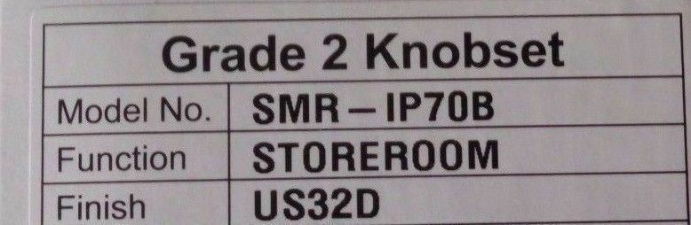 LOCKSMITH SMR IP 70 B SCHLAGE C STOREROOM US32D 2 3/8" BACKSET ORBIT KNOB MINT