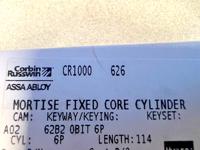 CORBIN RUSSWIN 1000-114-626 62B2 KEYWAY O-BITTED WITH 2 KEY BLANKS