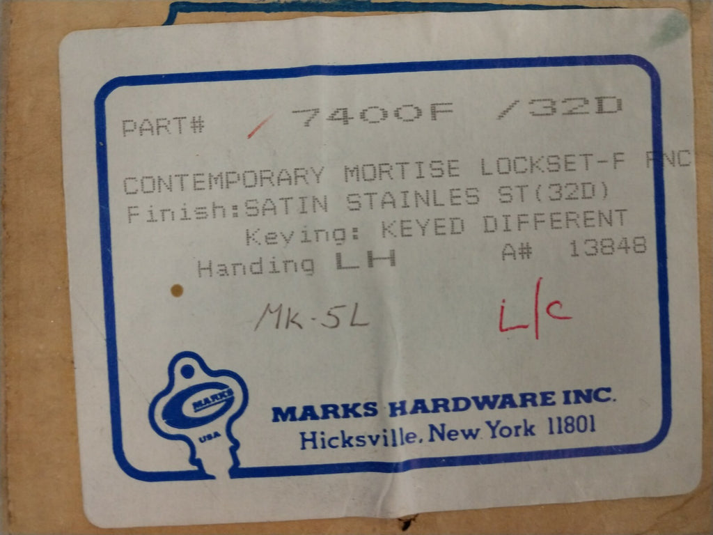 MARKS USA 7400F/32D RH DORMATORY FUNCTION LOCKSET BALL KNOB