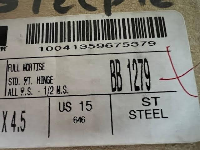 3 EA HAGER HINGE BB1279 4 1/2 X 4 1/2 US15 W/ STEEPLE TIPS USA MADE BMHA 646 FIN