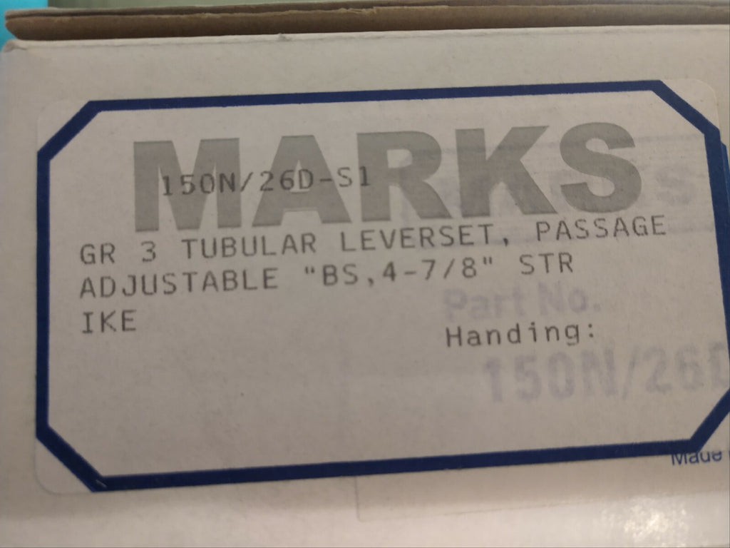 MARKS USA 150N-26D-S1 GRADE 3 TUBULAR PASSAGE SET US26D W/ ADJUSTABLE BACKSET