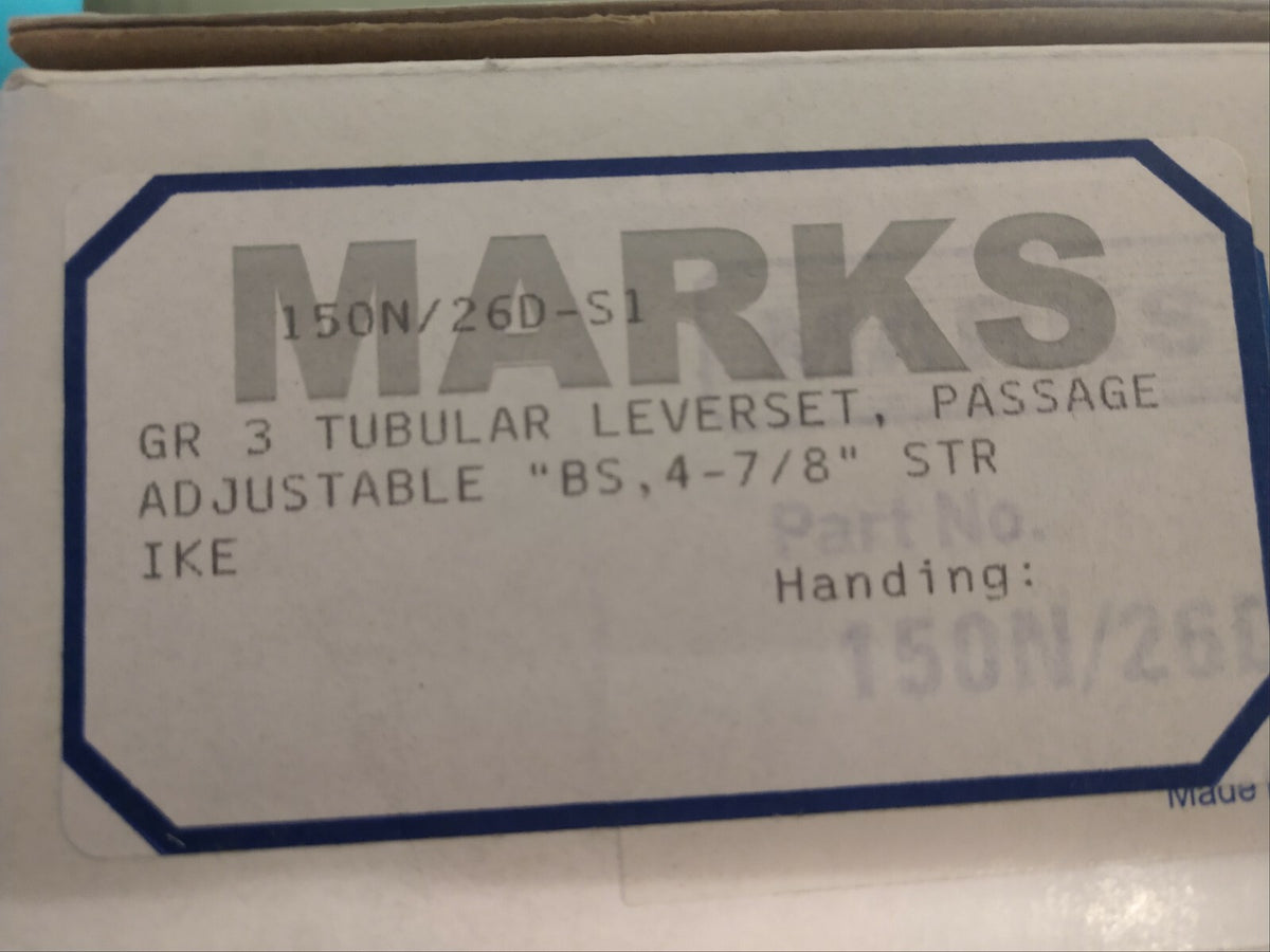MARKS USA 150N-26D-S1 GRADE 3 TUBULAR PASSAGE SET US26D W/ ADJUSTABLE BACKSET