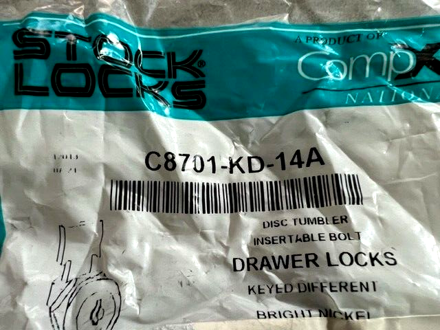 CompX Drawer Lock C8701 Insertable Bolt Bright Nickel Keyed Different NOS