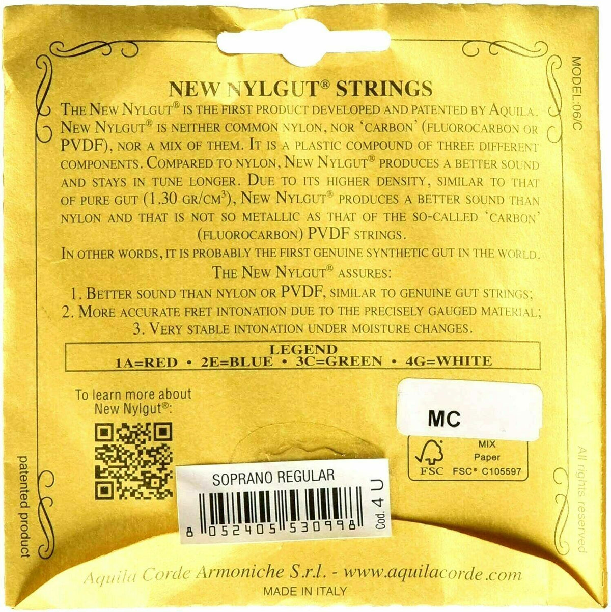 Aquila New Nylgut AQ-4 Soprano Ukulele Strings - High G - 1 Set of 4