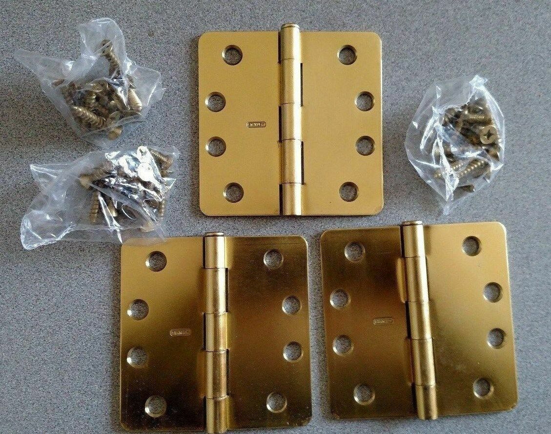 1 BOX OF 3 HINGES STANLEY WR RD741 4 X 4 US4  SATIN BRASS PLATED  1/4" RADIUS 