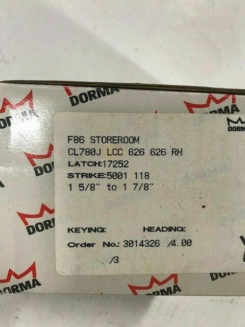 DORMA DOOR CL780J LCC 626 STOREROOM Func Gr 2 2-3/4" ASA Less SFIC 6 or 7 L/CORE