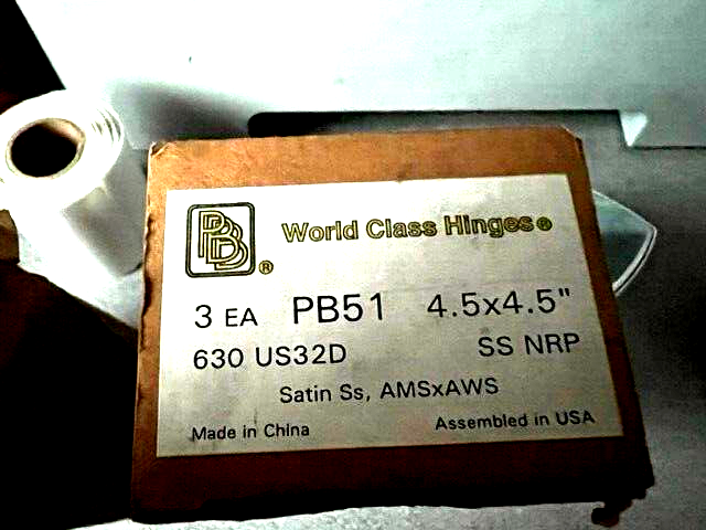 BOX OF 3 PBB PB51  NRP HINGE 4 1/2 X 4 1/2" US32D STAINLESS STEEL