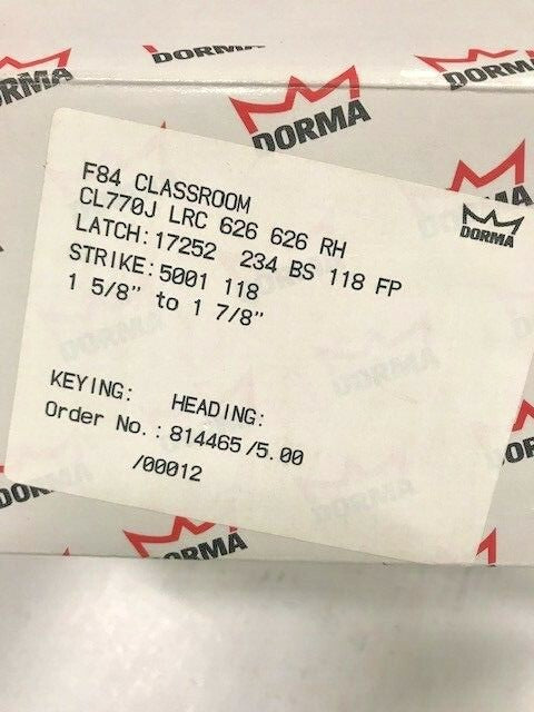 DORMA DOOR CL770J LRC 626 Classroom Func Gr 2 2-3/4" ASA Less SFIC 6 or 7 L/CORE