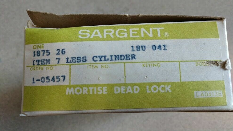  SARGENT MORTISE DEADLOCK 1875  - US26 LESS CYLINDER NOS