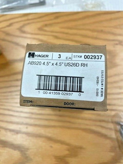 3 EACH HAGER AB920 4.5 x 4.5 US26D RH Concealed Anti-friction bearing 2-knuckle