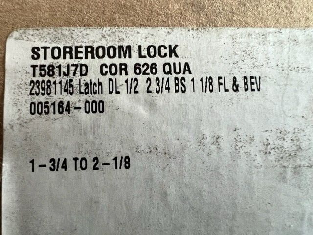 FALCON STOREROOM LOCK T581J7D COR 626 QUA (FOR CORBIN RUSSWIN 7 PIN LFIC CORE)