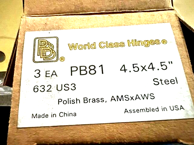 PBB PB81-US3 4 1/2 X 4 1/2" BRASS PLATED HINGES