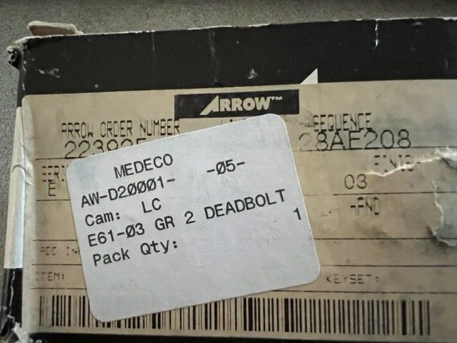 MEDECO ARROW E61 -US3  SINGLE CYL DEADBOLT L/CYLINDER US3  2 3/4" BACKSET GRD2