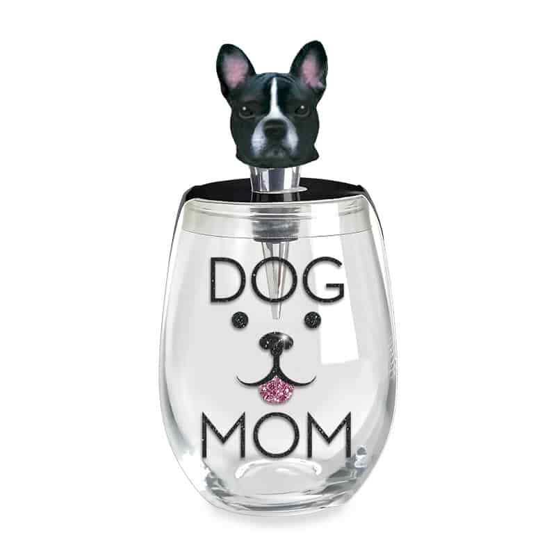 DOG MOM 16 Oz Zinc Stemless Wine Glass Stopper Set WNT899X2