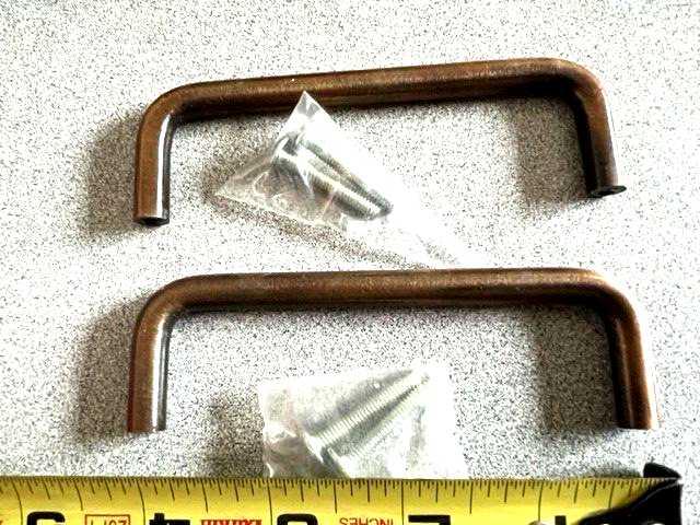 2 EACH 4" CC  WIRE CABINET PULLS BRASS BASE ANTIQUE BRONZE FINISH W/FASTENERS