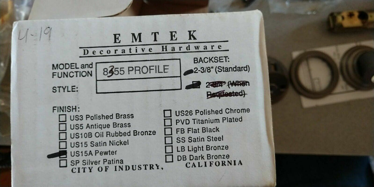 EMTEK 8355 PROFILE DOUBLE CYLINDER DEADBOLT US15A PEWTER 2 3/8" BS