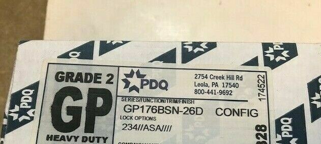 PDQ GP176 BSN 26D PRIVACY SET GRADE 2