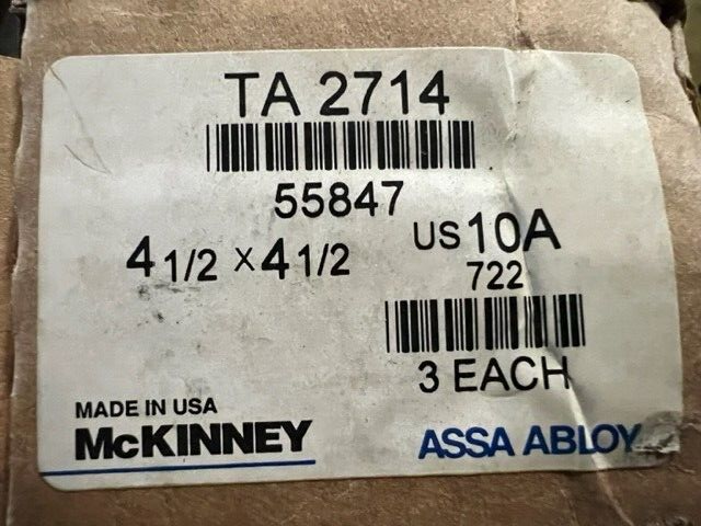 3 EACH MCKINNEY HINGE TB2714 US10A 4 1/2 X 4 1/2"   BMHA 640 MADE IN USA