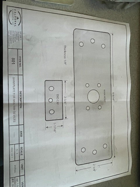 CAL ROYAL SHIM KIT 801 FOR 1/8: SHIM KIT FOR 9800 RIM DEVICES