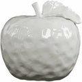 Ceramic Apple Figurine with Stem and Leaf, Dimpled Gloss White Finish, Small