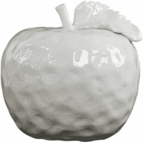 Ceramic Apple Figurine with Stem and Leaf, Dimpled Gloss White Finish, Small