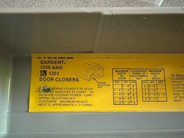 SARGENT DOOR CLOSER  1250 & 1251  COVER ONLY NOS NEVER INSTALLED EN ALUM  FINISH