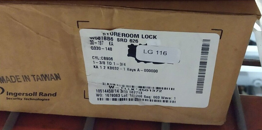 FALCON LOCK W581BB6 SRD 626 STOREROOM CYLINDRICAL LESS CORE NOS