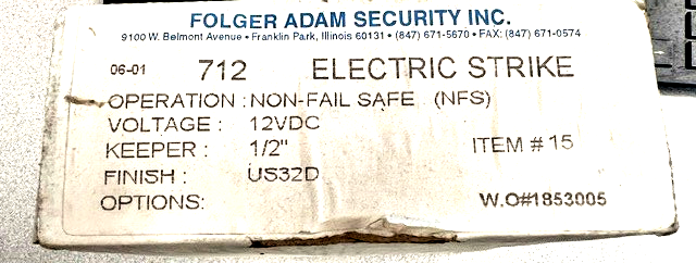 FOLGER ADAMS 712 NFS 32D 24VDC (FAIL SECURE)