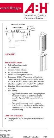 ABH 570HD-AL-83 EQUAL TO Hager Roton 780-157HD 83" CLR Continuous Hinge Made USA