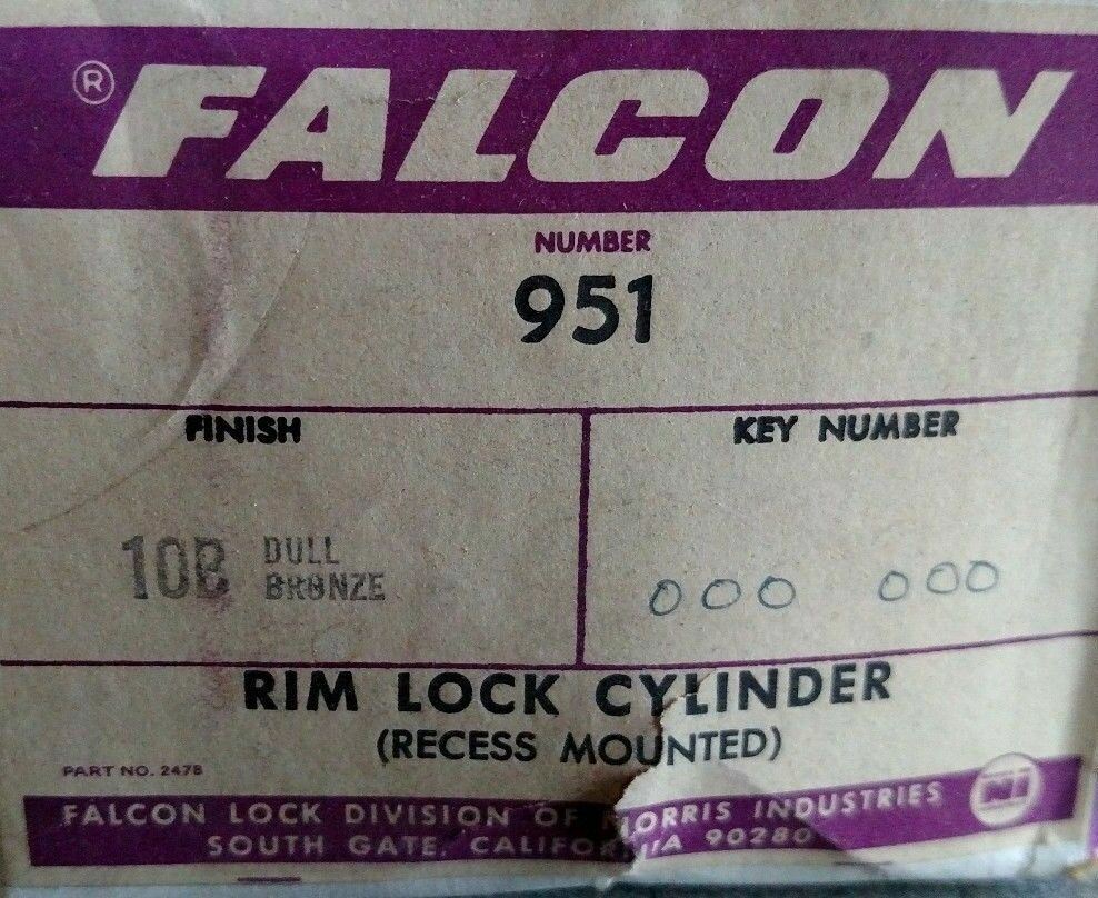 Falcon Rim Cylinder model 951 US10B Dark Bronze E Keyway no keys