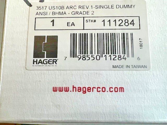 Hager 3517 ARC  US10B - REV 1  3400 Series Grade 2 Single Dummy Trim, Non-Handed
