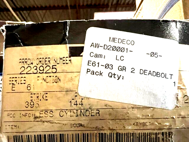 MEDECO ARROW E61 -US3  SINGLE CYL DEADBOLT L/CYLINDER US3  2 3/4" BACKSET GRD2