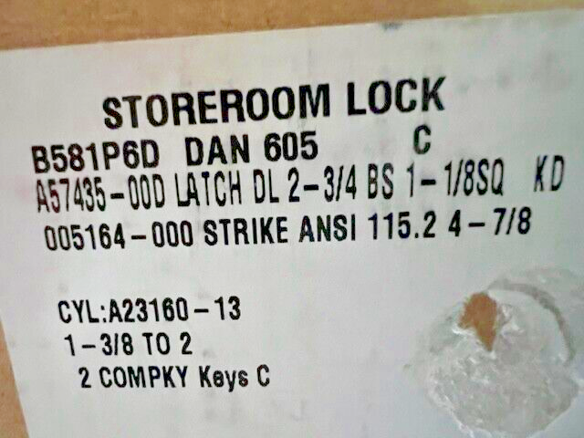 FALCON B581P6D DAN 605 GRADE 2 STOREROOM SCHLAGE C KWY POLISHED BRASS 2 3/4" BS