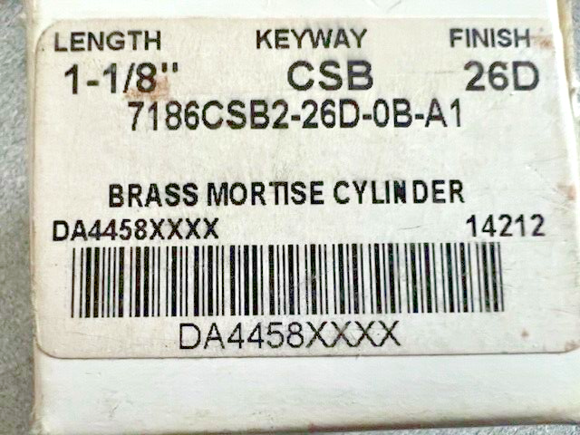 KABA ILCO 7186 CSB2-26D OB 1  1/8" MORTISE CYLINDER REGULAR CAM O BITT RARE CSB