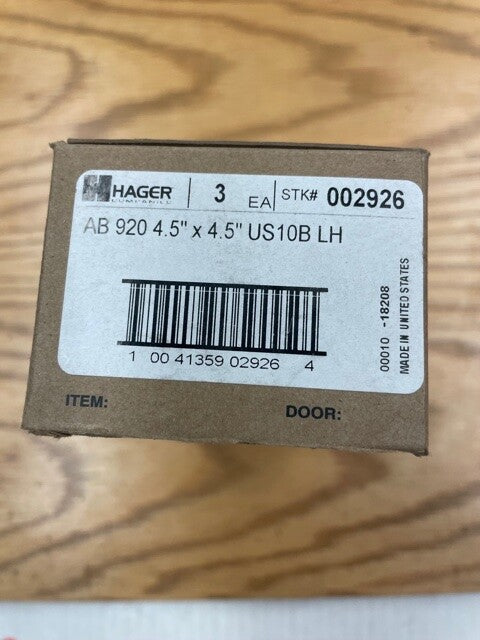 3 EACH HAGER AB920 4.5 x 4.5 US10B LH Concealed Anti-friction bearing 2-knuckle