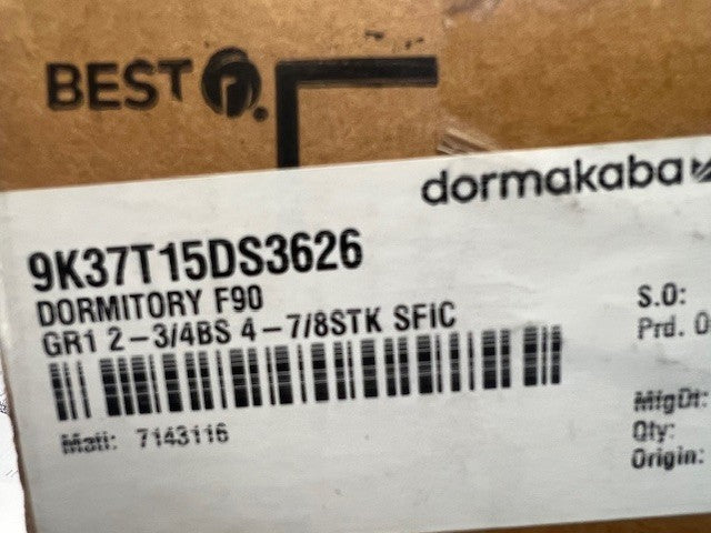 Dormakaba BEST 9K37T15DS3626 Lever Lockset, Dormitory, SFIC. Grade 1,  F90