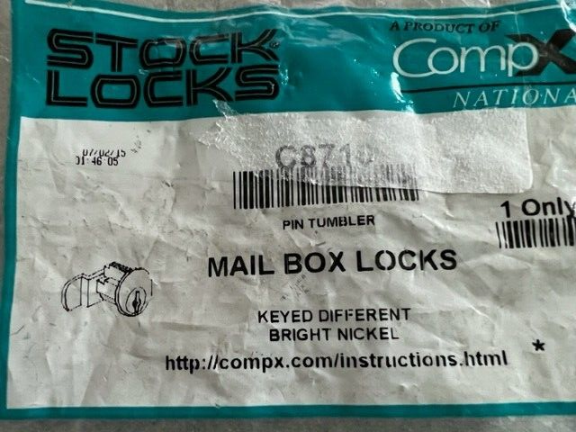 CompX Drawer Lock C8710  MAIL BOX LOCK  Nickel Keyed Different NOS
