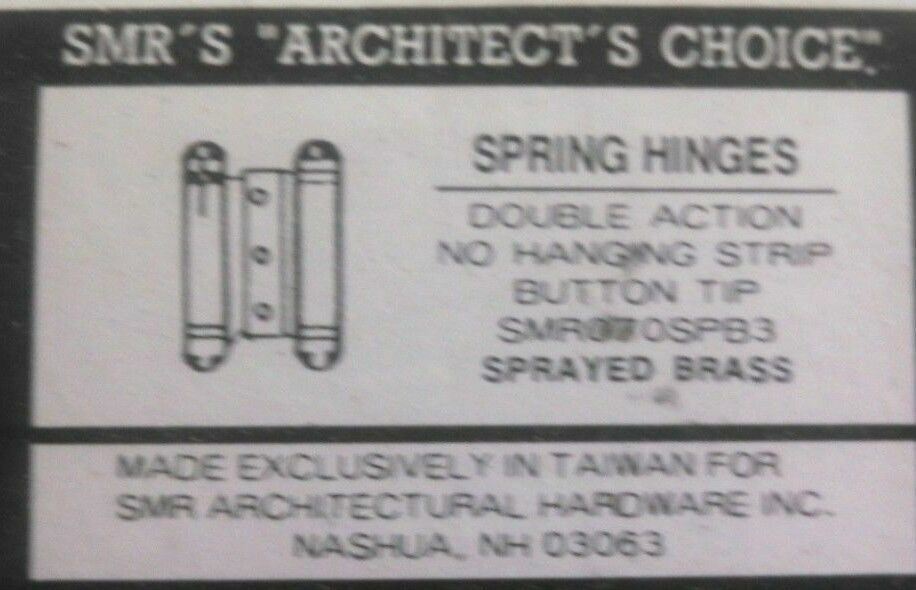1 PAIR  EQUAL TO BOMMER 3029-3  3" SPRAYED BRASS DOUBLE ACTING SPRING HINGE