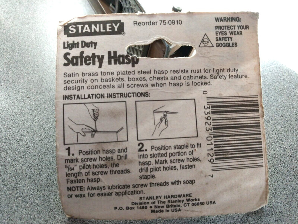 STANLEY SAFETY HASP 75-0910 LIGHT DUTY MADE IN USA