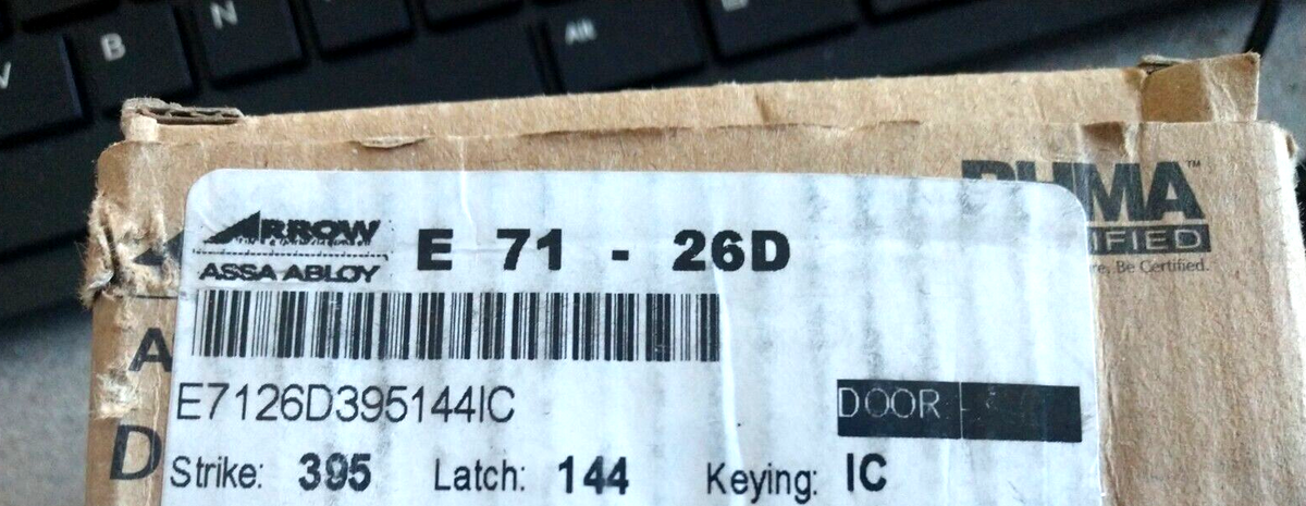 ARROW E 71 IC US26D X 395 X 144 SINGLE CYLINDER 2 3/4" BS