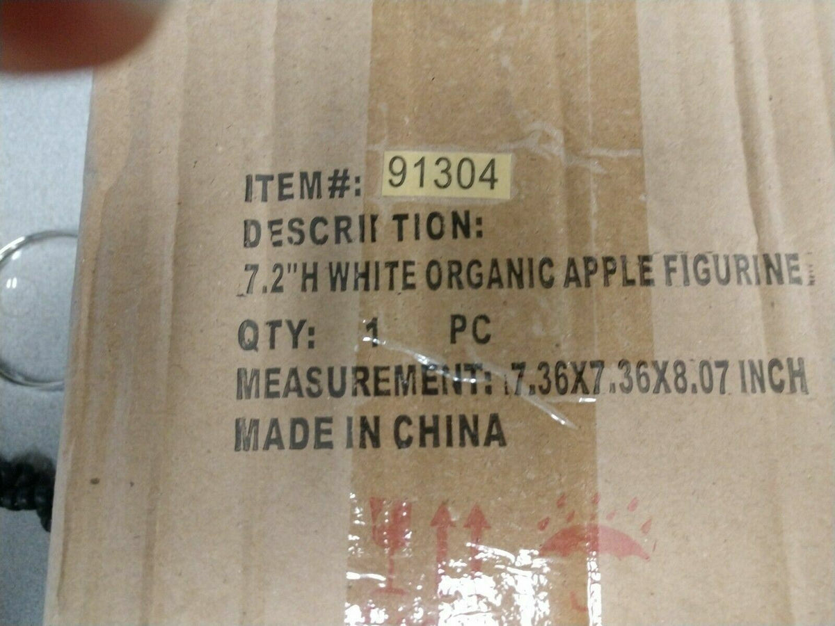 Ceramic Apple Figurine with Stem and Leaf, Dimpled Gloss White Finish, Small
