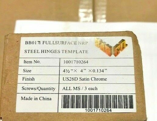 3 EACH BAH BB0 171 4 1/2  US26D NRP  FULL SURFACE HINGES WITH NON RISING PIN
