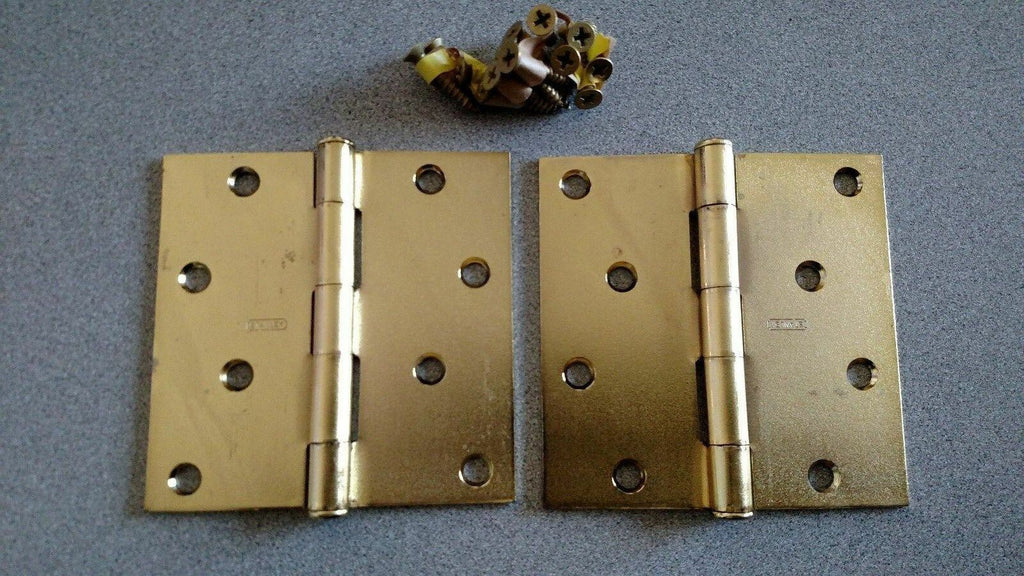 1 PR OF 2 HINGES STANLEY NATIONAL 741 4 X 4   US4 STEEL SATIN BRASS PLATED NOS 