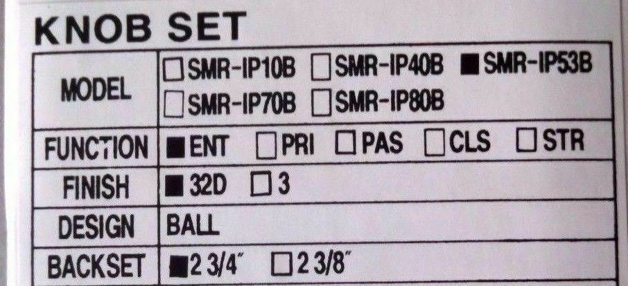 LOCKSMITH SMR IP 53B UL US 32D  SCHLAGE C ENTRY US32D 2 3/4" BS ORBIT KNOB MINT